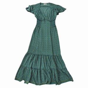 Max Studio Women's Maxi Dress Green Floral Tiered Fairycore Cottagecore - Size S